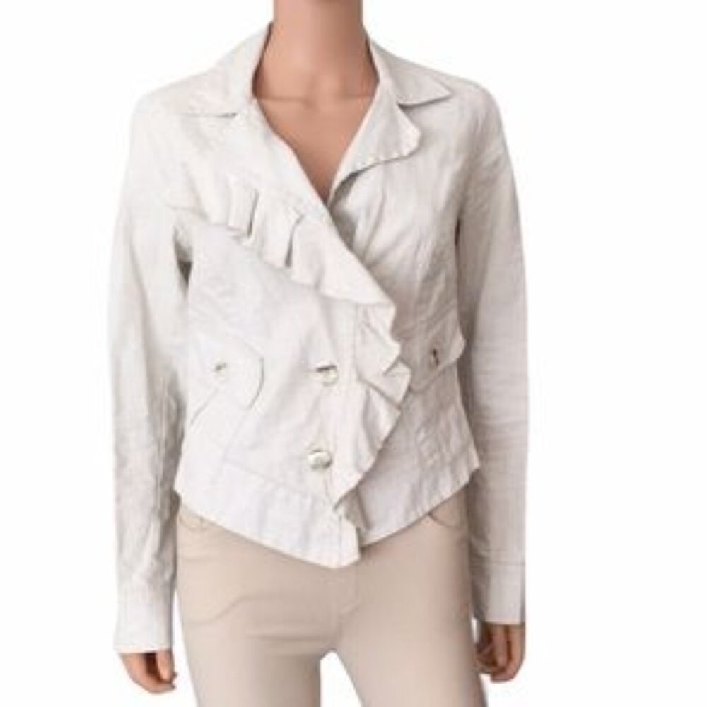 CAbi Waxed Linen Ruffle Jacket Style 325 Size S